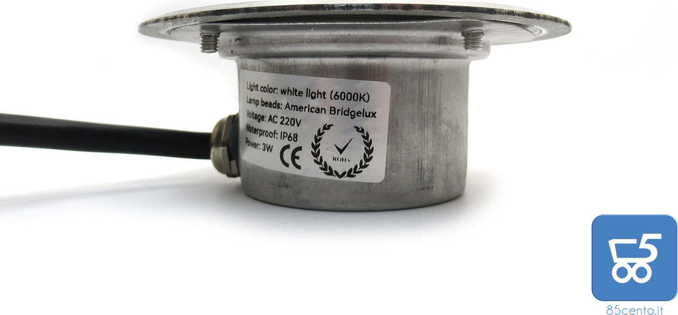 Faretto da Terra Segnapasso Calpestabile Luce Fredda 6000K LED 3W 300 LM Acciaio e Vetro Temperato