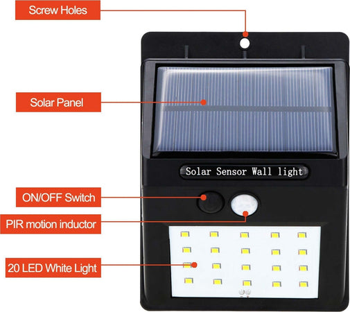 FARETTO FARO 20 LED CON PANNELLO SOLARE SENSORE DI MOVIMENTO E CREPUSCOLARE Illuminazione/Illuminazione per esterni/Proiettori Trade Shop italia - Napoli, Commerciovirtuoso.it