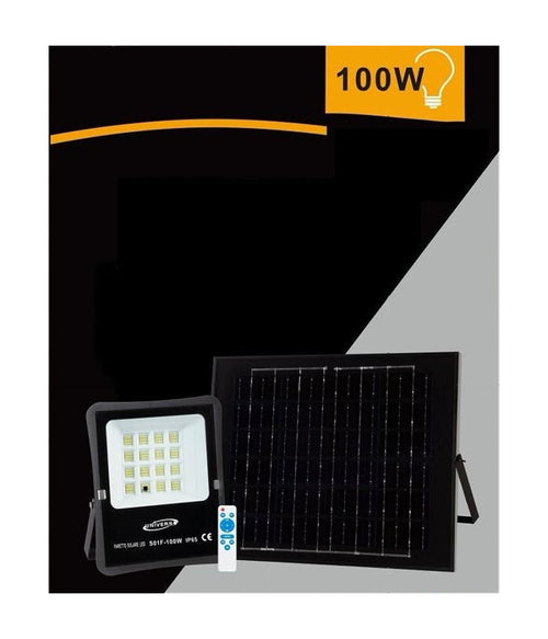 Faretto Faro Led Solare 100w Telecomando Ip65 Luce Bianca Fredda 6500k S01f-100w