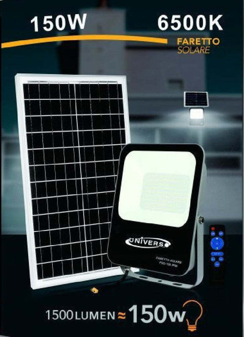 Faretto Faro Led Solare 150 Watt Con Telecomando Ip65 Luce Fredda 6500k Fso-150w Illuminazione/Illuminazione per esterni/Proiettori Trade Shop italia - Napoli, Commerciovirtuoso.it