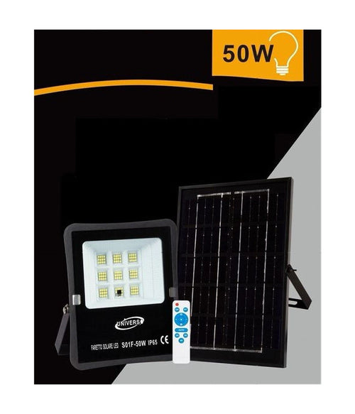 Faretto Faro Led Solare 50 W Telecomando Ip65 Luce Bianca Fredda 6500k S01f-50w