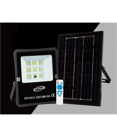 Faretto Faro Led Solare 50 W Telecomando Ip65 Luce Bianca Fredda 6500k S01f-50w