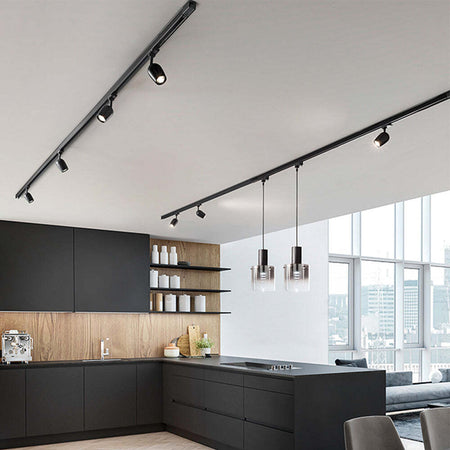 Faretto-In-Alluminio-A-Led-Tondo-Per-Sistema-In-Binario-Nero-Orientabile
