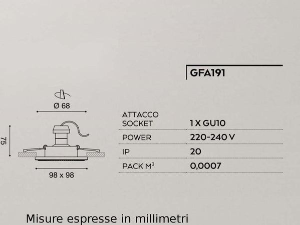 Faretto-incasso-alluminio-Gea-Led-CORALIE-1-GFA191-LED-spot-strass-bianco-opaco-quadrato-interno-GU10-IP20