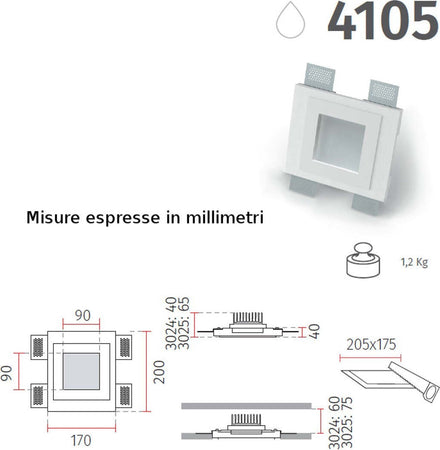 Faretto-incasso-Belfiore-9010-ORIONE-SMALL-4105-3024-LED-WIRELESS-gesso-cartongesso-muratura
