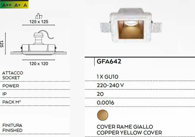 Faretto-incasso-Gea-Led-ASTRA-Q-GFA642-12x12-classico-gesso-lampada-incasso-soffitto-quadrata-rame-giallo-interno