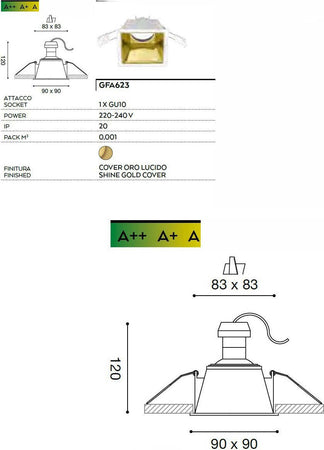 Faretto-incasso-Gea-Led-CERES-Q-GFA623-GU10-LED-classico-lampada-soffitto-quadrata-cartongesso