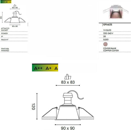 Faretto-incasso-Gea-Led-CERES-Q-GFA625-GU10-LED-classico-lampada-soffitto-quadrata-cartongesso