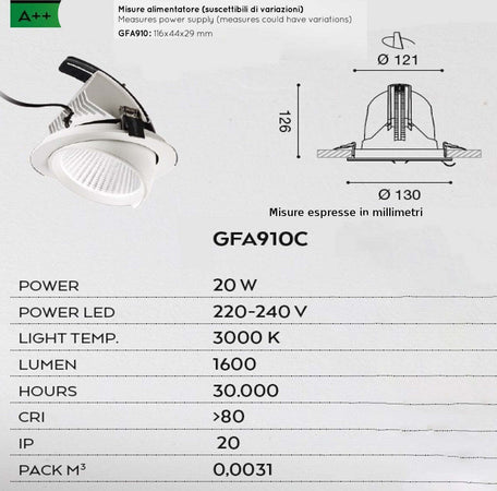 Faretto-incasso-Gea-Led-CHANDRA-GFA910C-LED-spot-orientabile