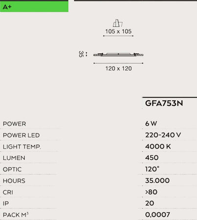 Faretto-incasso-Gea-Led-MAIA-Q-GFA753N-6W-LED-quadrato-termoplastico-lampada-soffitto-cartongesso-interno