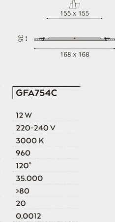 Faretto-incasso-Gea-Led-MAIA-Q-GFA754C-12W-LED-quadrato-termoplastico-lampada-soffitto