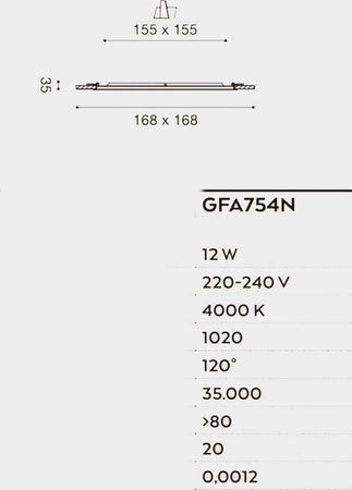 Faretto-incasso-Gea-Led-MAIA-Q-GFA754N-12W-LED-quadrato-termoplastico-lampada-soffitto