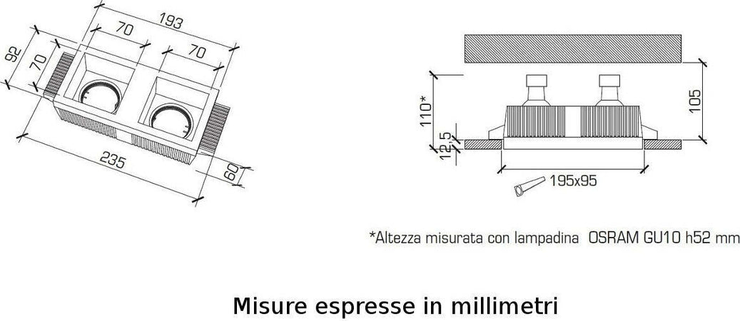 Faretto-incasso-gesso-9010-Belfiore-Neo-luce-0023-LED-lampada-soffitto-ottica-fissa-cartongesso-muratura-GU10