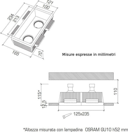 Faretto-incasso-gesso-9010-Belfiore-Neo-luce-0024-LED-lampada-soffitto-ottica-fissa-cartongesso-muratura-GU10