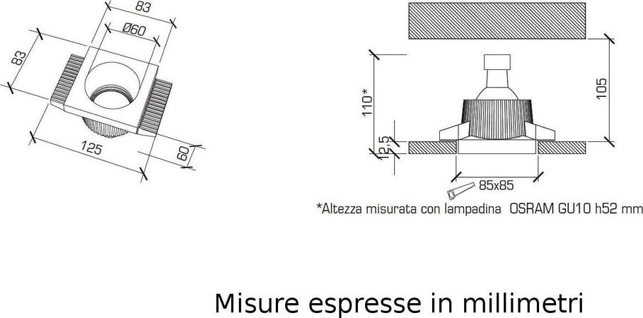 Faretto-incasso-gesso-9010-Belfiore-Neo-luce-0027-LED-lampada-soffitto-ottica-fissa-controsoffitto-muratura-GU10