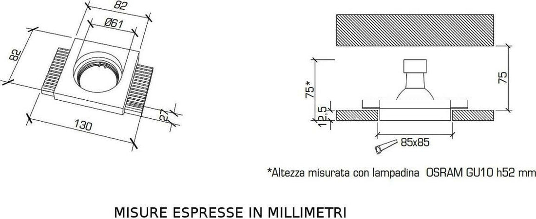 Faretto-incasso-gesso-9010-Belfiore-Neo-luce-0029-GU10-LED-lampada-soffitto-ottica-fissa-cartongesso-muratura