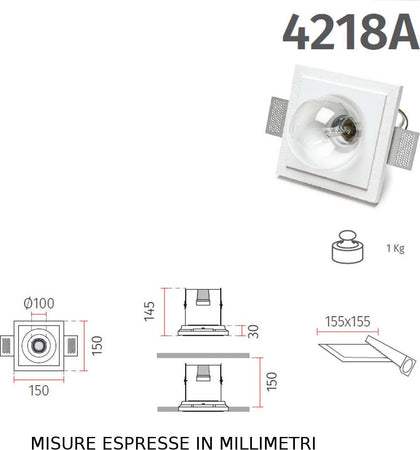 Faretto-incasso-gesso-9010-Belfiore-QUARK-4218A.39-E27-LED-lampada-parete-soffitto