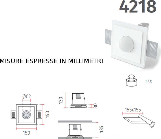 Faretto-incasso-gesso-9010-Belfiore-QUIRK-4218.39-E27-LED-lampada-parete-soffitto
