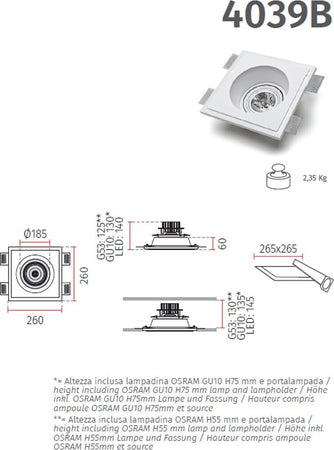 Faretto-incasso-gesso-Belfiore-9010-AQUILA-4039B.35-GU10-LED-lampada-soffitto-parete