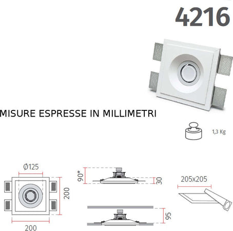 Faretto-incasso-gesso-Belfiore-9010-ARA-ROUND-4216.35-GU10-LED-orientabile-lampada-soffitto-parete