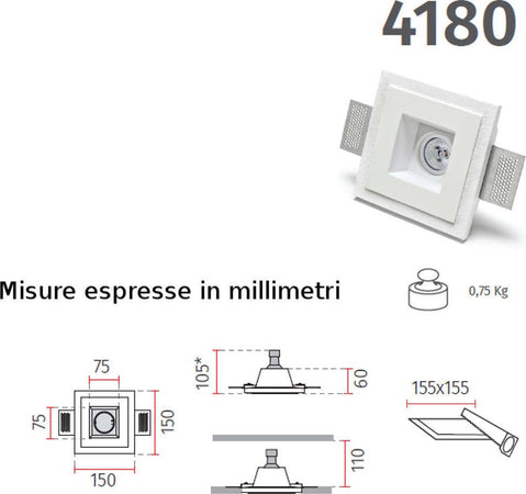 Faretto-incasso-gesso-Belfiore-9010-CASSIOPEA-4180.35-GU10-LED-IP20-lampada-soffitto-soffitto-cartongesso-muro