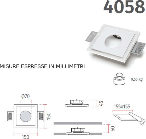 Faretto-incasso-gesso-Belfiore-9010-HITE-4058.3001-LED-WIRELESS-segnapasso-cartongesso-muro