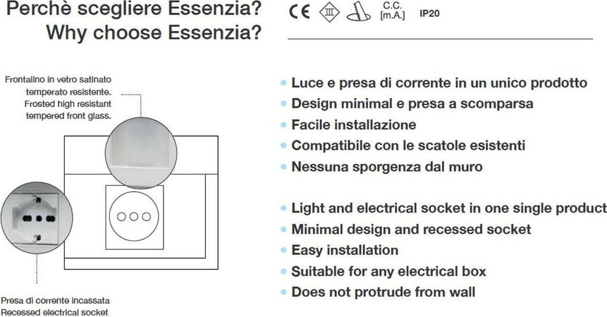 Faretto-incasso-gesso-Belfiore-9010-MIKA-PLUS-4195A-LED-WIRELESS-con-presa-segnapasso-lampada-parete