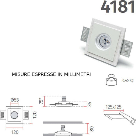 Faretto-incasso-gesso-Belfiore-9010-PERSEO-4181.35-GU10-LED-IP20-lampada-soffitto-parete-cartongesso-muratura