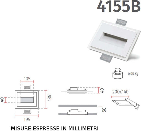 Faretto-incasso-gesso-Belfiore-9010-RAGO-4155B-LED-WIRELESS-segnapasso-cartongesso-muro