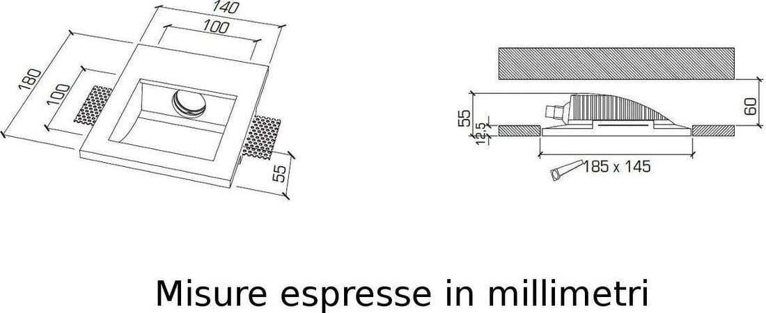 Faretto-incasso-gesso-Neo-Luce-9010-Belfiore-0039-94-GU4-LED-lampada-soffitto-parete-segnapasso-cartongesso-muratura