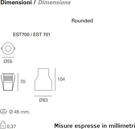 Faretto-incasso-LED-moderno-Pan-International-NIP-EST700-EST701-acciaio-tondo-spot