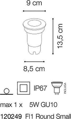 Faretto-incasso-moderno-Ideal-Lux-GRAVITY-ROUND-SMALL-120249-GU10-LED-IP67-resina-segnapasso