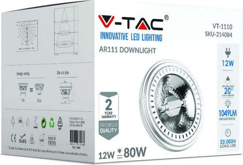 FARETTO LED AR111 DA INCASSO 12W SPOTLIGHT PAR DOWNLIGHT COB V-TAC VT-1110 Illuminazione/Illuminazione per esterni/Luci per sentieri Zencoccostore - Formia, Commerciovirtuoso.it
