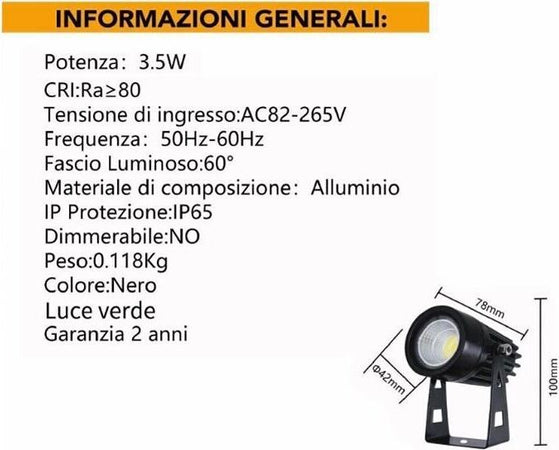 Faretto-Led-Cob-3.5-W-Proiettore-Da-Giardino-Staffa-A-Parete-Luce-Verde-Universo