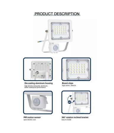 Faretto Led Con Sensore Movimento Crepuscolare Esterno Ip65 Regolabile Fs-sen30f