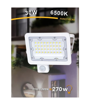 Faretto Led Con Sensore Movimento Crepuscolare Esterno Ip65 Regolabile Fs-sen30f