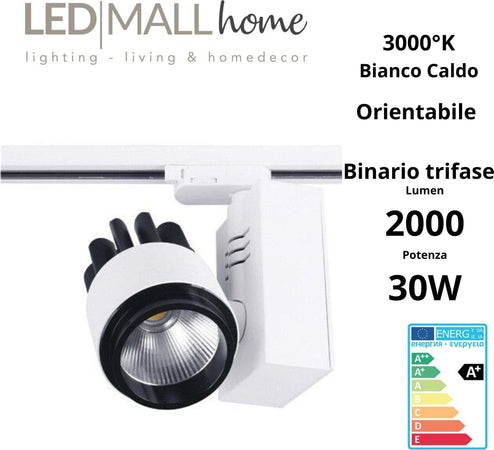 Faretto led per binario trifase 30w 3000k luce calda Illuminazione/Illuminazione per interni/Lampadari lampade a sospensione e plafoniere/Sistemi di illuminazione a cavo e su binario/Binari e rotaie per sistemi di illuminazione a cavo e su binario Led Mall Home - Napoli, Commerciovirtuoso.it