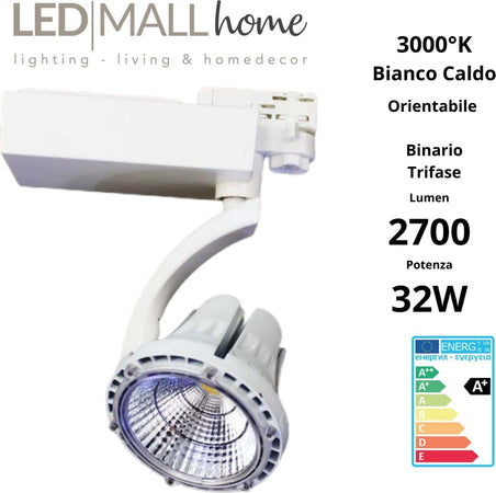 Faretto led per binario trifase 32w 3000k luce calda Illuminazione/Illuminazione per interni/Illuminazioni per pareti/Faretti da muro Led Mall Home - Napoli, Commerciovirtuoso.it