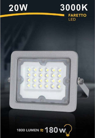 Faretto-Led-Proiettore-Slim-Esterno-Grigio-20w-Ip65-Luce-6500k-4000k-3000k-Fs20w
