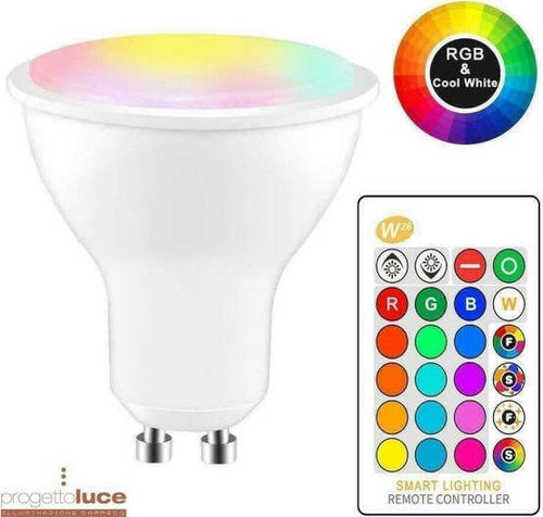 Faretto-Rgb+white-5w-Gu10-Lampadina-Led-Cambiacolore-Telecomando-Cromoterapia