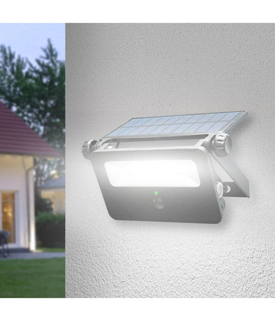 Faretto Solare Ip65 Ricaricabile Parete Sensore Crepuscolare Movimento Led 8 W