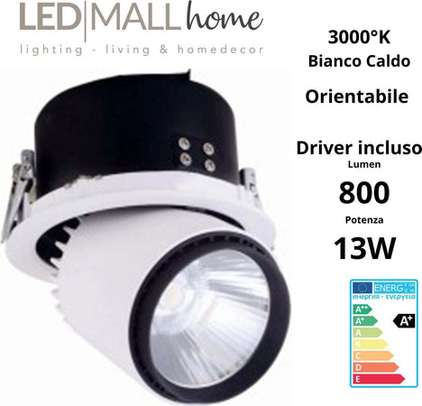 Faretto spot incasso orientabile 13w 3000k Bianco caldo Illuminazione/Illuminazione per interni/Lampadari lampade a sospensione e plafoniere/Plafoniere da ufficio Led Mall Home - Napoli, Commerciovirtuoso.it