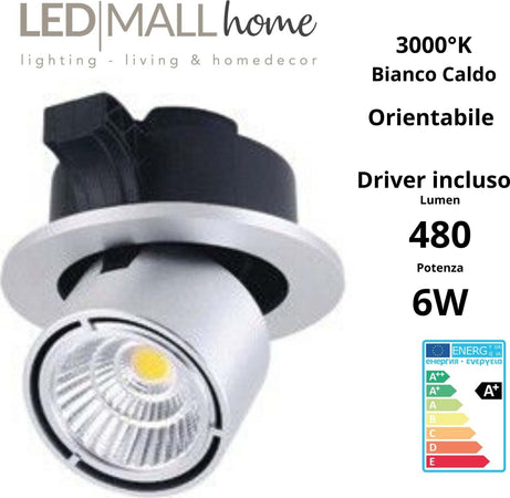 Faretto spot incasso orientabile 6w 3000k bianco caldo Illuminazione/Illuminazione per interni/Lampadari lampade a sospensione e plafoniere/Plafoniere da ufficio Led Mall Home - Napoli, Commerciovirtuoso.it