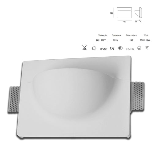 *STOCK* Portafaretto In Gesso Ceramico ad incasso TASCA 280x220mm 40W E14 IP20