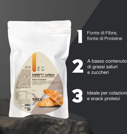Farina D'avena Aromatizzata 1000 gr Sweety Avena T-rex integratori - Oatmeal Istantanea per Crepes, Plumcake, Pancake Proteici a Basso Contenuto di Zuccheri, Fonte di Proteine. Per Colazioni e Dolci (croissant) Alimentari e cura della casa/Cereali e muesli/Farina e pappa d'avena MyLab Nutrition - Roma, Commerciovirtuoso.it