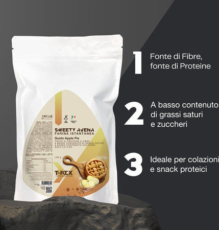 Farina d'avena Aromatizzata Apple Pie Sweety gusto Torta alle Mele - Oatmeal Istantanea Per Crepes, Plumcake, Pancake Proteici a Basso Contenuto Di Zuccheri, Fonte di Proteine. per Colazioni e Dolci Alimentari e cura della casa/Cereali e muesli/Farina e pappa d'avena MyLab Nutrition - Roma, Commerciovirtuoso.it