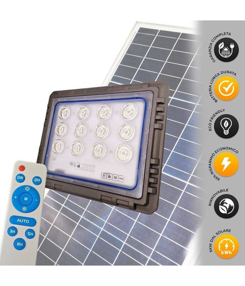 Faro 100 Watt Con Pannello Solare Luce Forte Telecomando Batteria Lunga Durata