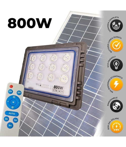 Faro 800 Watt Con Pannello Solare Luce Forte Telecomando Batteria Lunga Durata