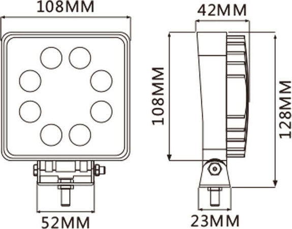 Faro da lavoro 8 LED Epistar quadrato a largo raggio freddo 24W IP67 Confezione da 1pz