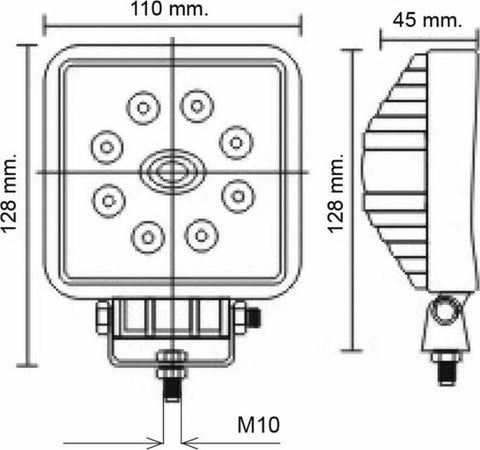 Faro da lavoro 8 LED quadrato ad ampio raggio 24W IP67 Confezione da 1pz